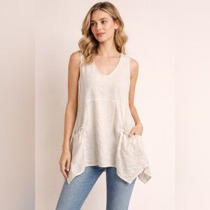 Animale 100% Linen Tunic Tank Top XL Relaxed Boho